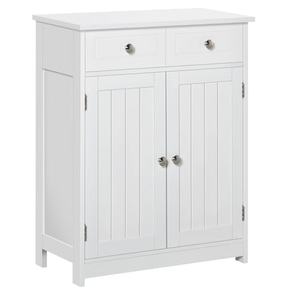 Kleankin Bathroom Storage Cabinet Free-Standing Bathroom Cabinet Unit w/ 2 Drawers Cupboard Adjustable Shelf Handles Traditional Style 75x60cm White