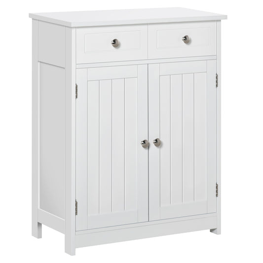 Kleankin Bathroom Storage Cabinet Free-Standing Bathroom Cabinet Unit w/ 2 Drawers Cupboard Adjustable Shelf Handles Traditional Style 75x60cm White