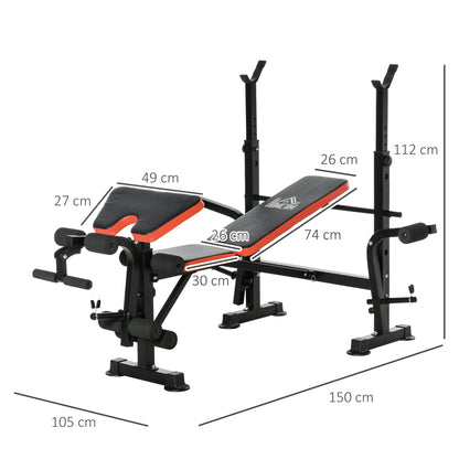 Weight Bench with Leg Developer Barbell Rack for Weight Lifting and Strength Training Multifunctional Workout Station