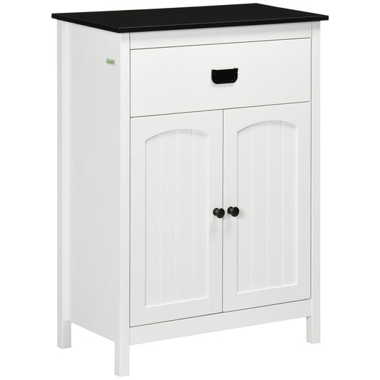 Kleankin Bathroom Cabinet, Bathroom Storage Unit with Drawer, Double Door Cabinet, Adjustable Shelf for Living Room, White