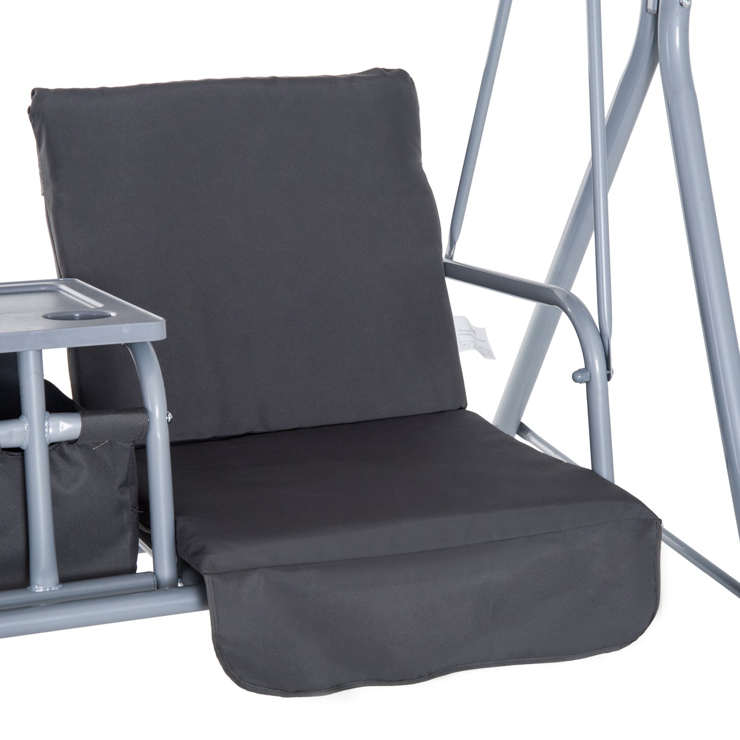 Outsunny Steel Frame 2-Seater  Swing Chair With Table Grey