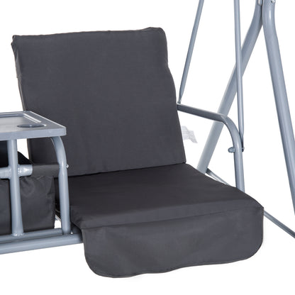 Outsunny Steel Frame 2-Seater  Swing Chair With Table Grey