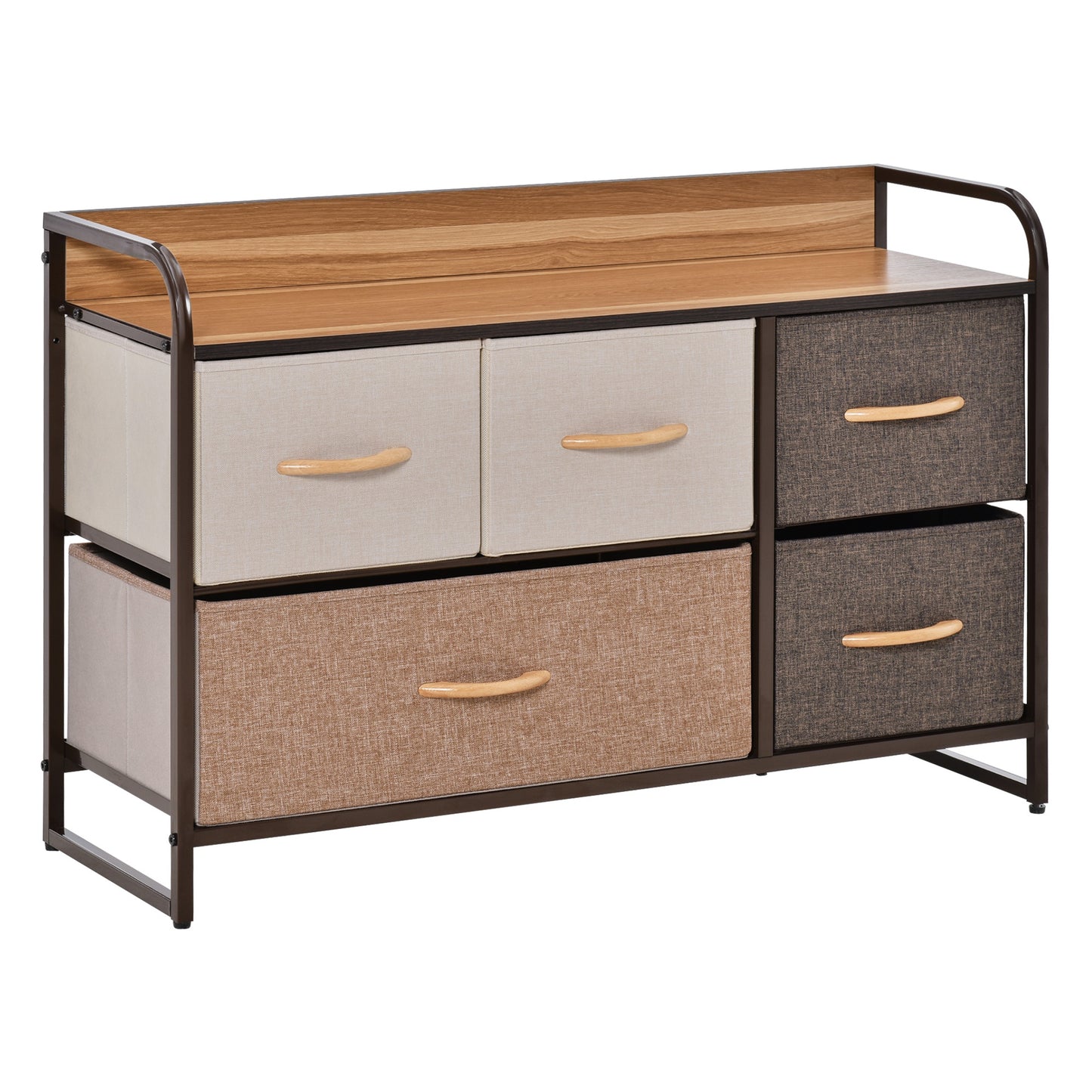 5-Drawer Dresser, Linen Fabric Chest of Drawers, Dresser Tower Unit for Bedroom Hallway Entryway, Storage Organizer with Steel Frame Wooden Top