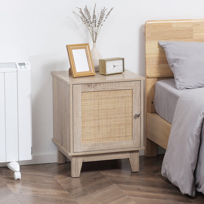 Nightstand, Bedside Table with Storage Cupboard, Side End Table with Rattan Element for Living Room, Bedroom, Natural