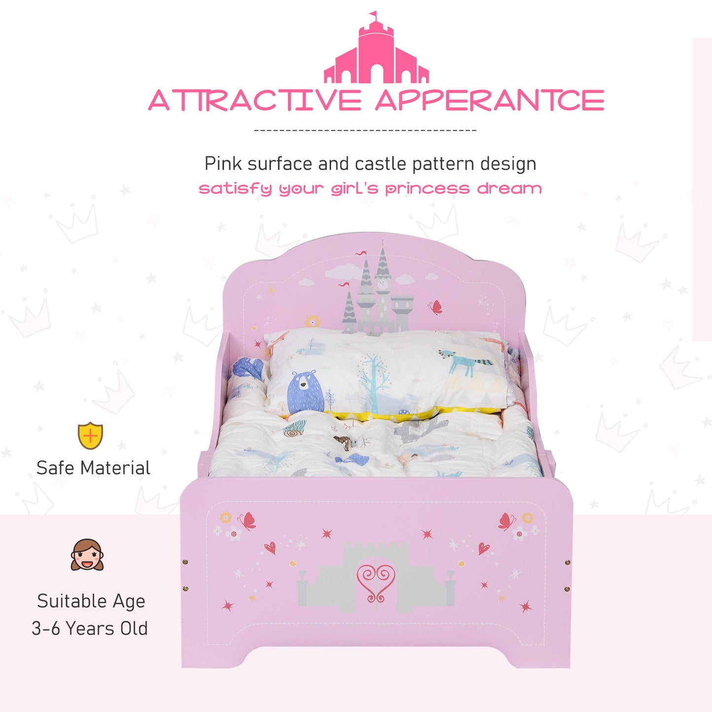 Kids Castle Design Single Bed Pink