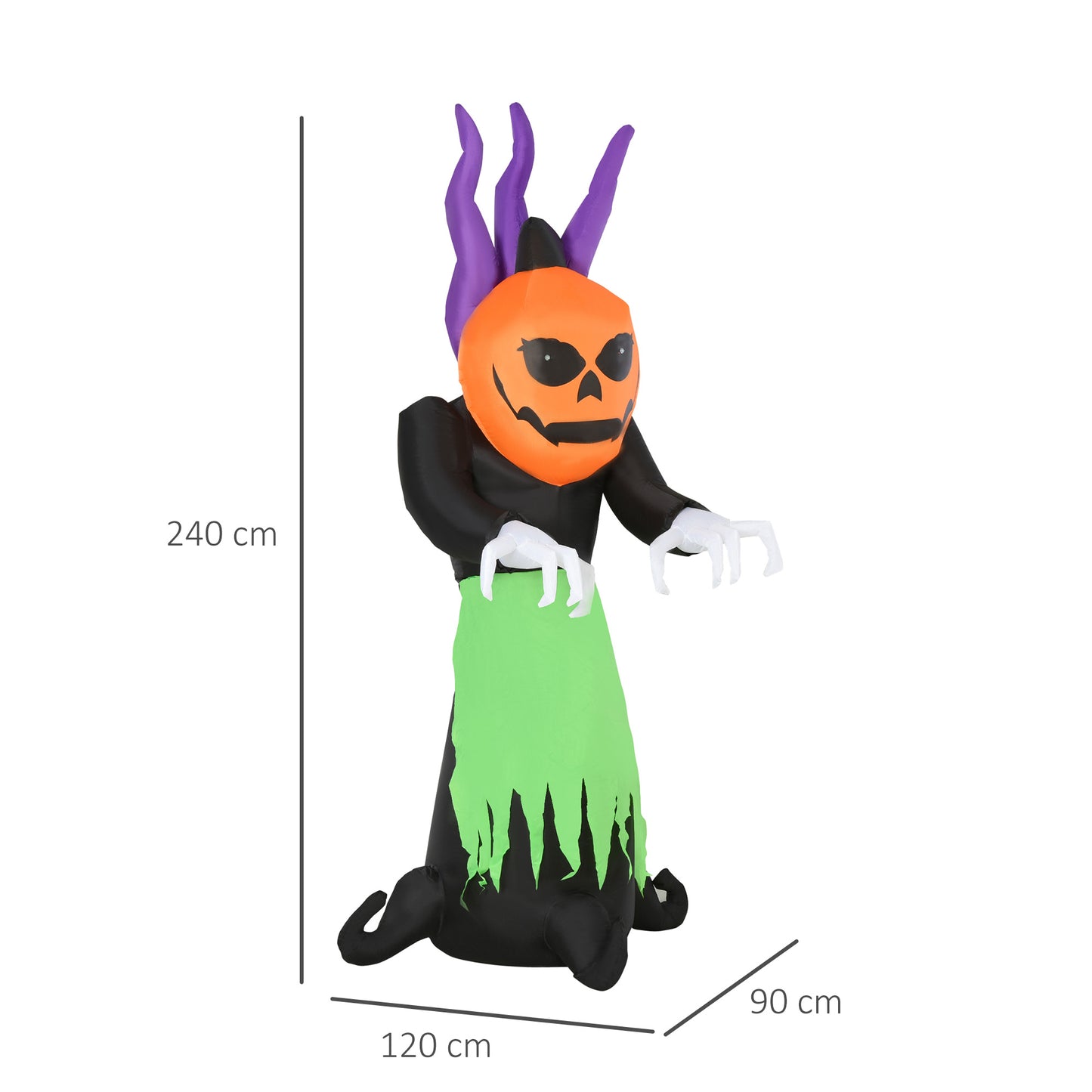 240cm Blow Up Inflatable Halloween Evil Fire Flame Pumpkin Ghost Decoration with LED for Indoor Outdoor House Party Display
