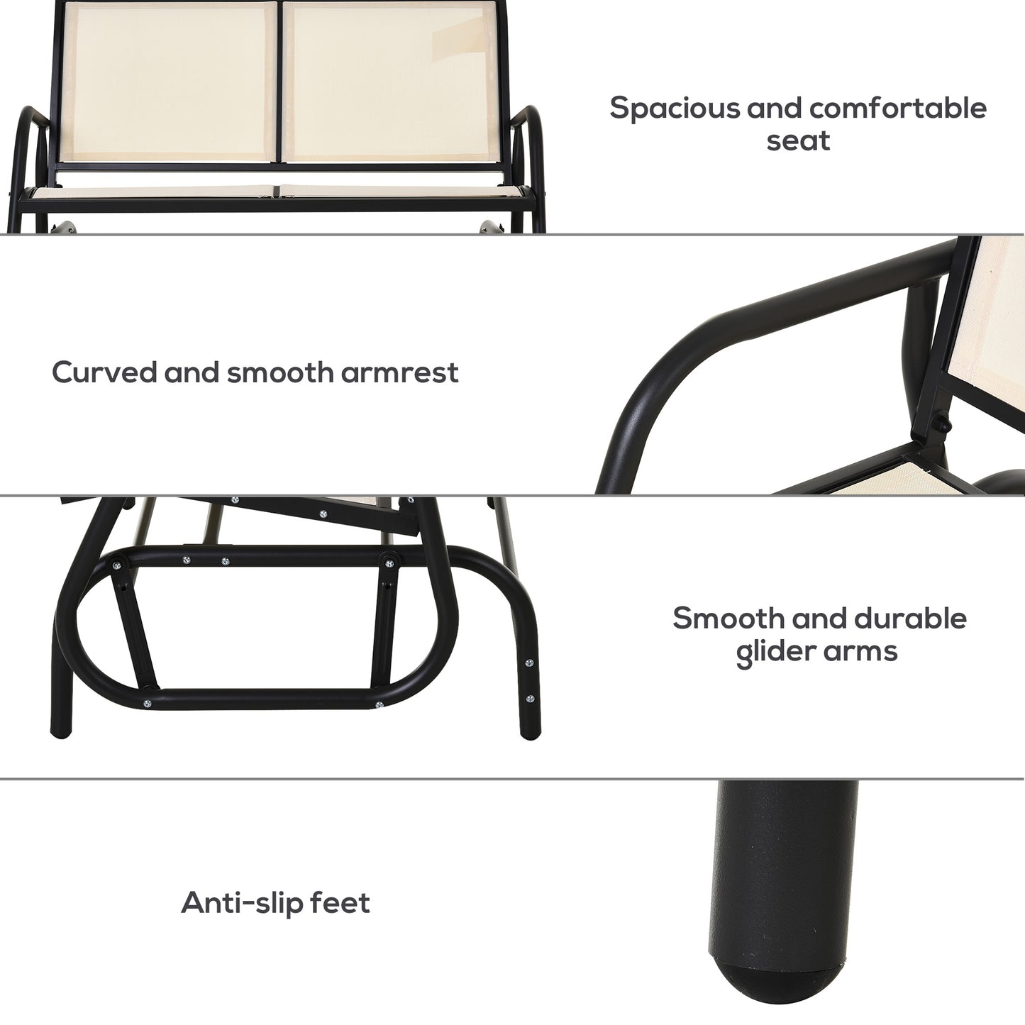 Outsunny 2-Person Outdoor Glider Bench Patio Double Swing Gliding Chair Loveseat w/Power Coated Steel Frame for Backyard Garden Porch, Beige