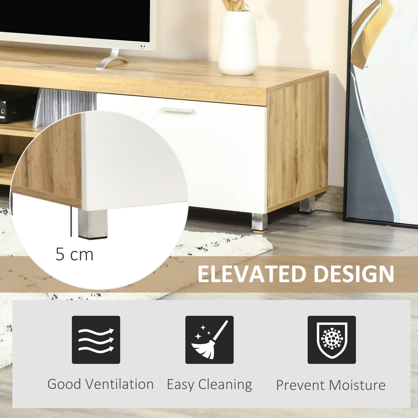 Modern TV Unit, TV Cabinet for TVs up to 90 Inches,  Entertainment Centre with Drawer Shelf for Living Room, Bedroom, Oak and White