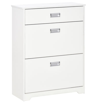 Tipping Shoe Cabinet Storage Rack Entryway Organiser with 2 Pull-Down Doors and Drawer Adjustable Shelf for Hallway Porch Narrow Space