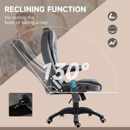 Heated Massage Recliner Office Chair | 6 Point Massage | Velvet-Feel Fabric | 130° Recline | 360° Swivel | Height Adjustable 107-116cm | 120kg | Grey
