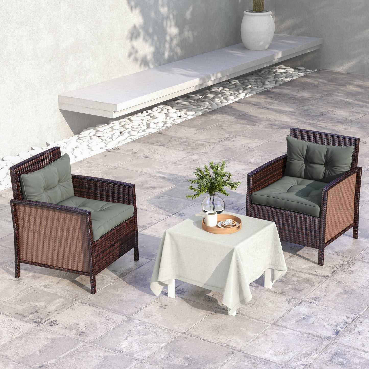 Outsunny 4-Piece Seat Cushions Back Pillows Replacement, Patio Chair Cushions Set for Indoor Outdoor, Light Grey