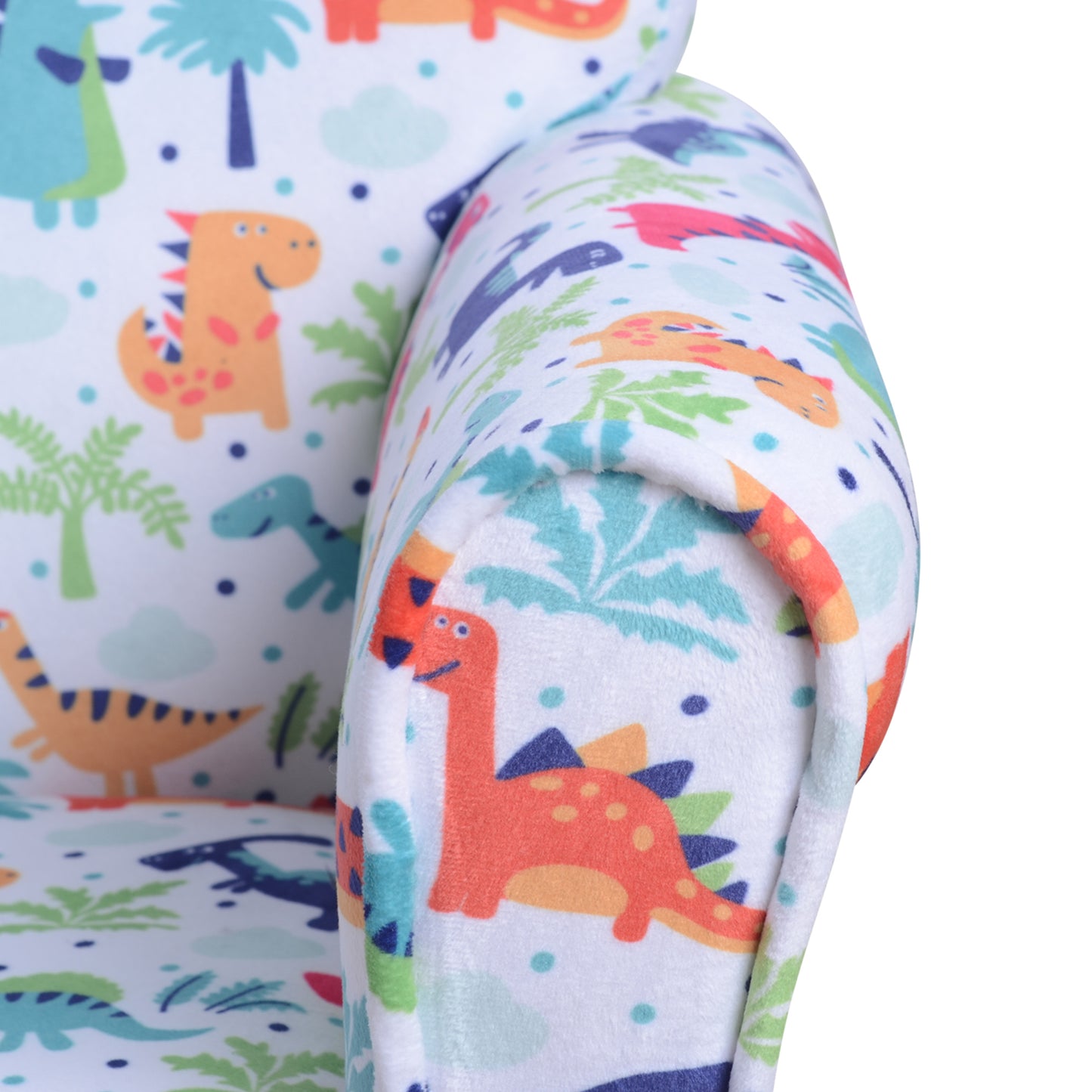 Children's Armchair Kids Sofa Tub Chair Seat Cartoon Dinosaur Pattern Bedroom Flannel Wooden Frame Non-slip Playroom Seater