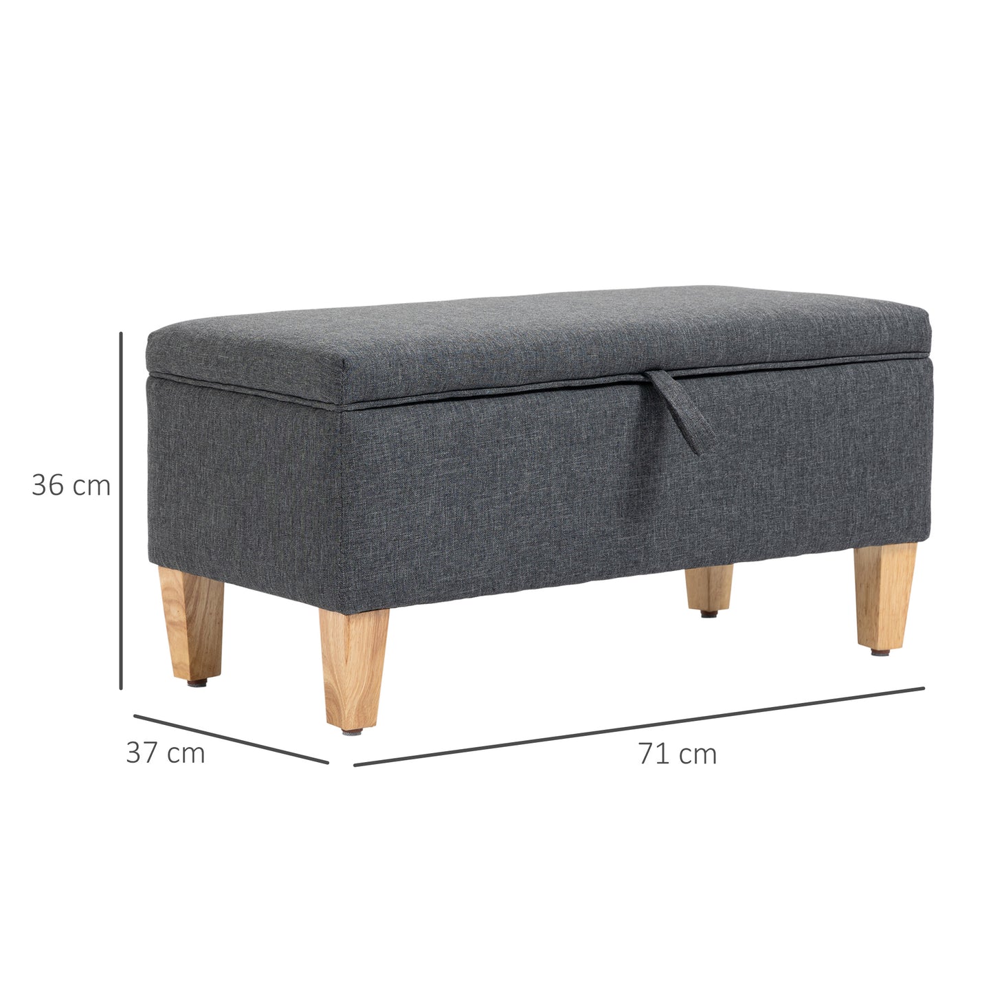 Linen Storage Ottoman Padded Footstool with Rubberwood Legs Ideal for Bed End, Shoe Bench, Seating, Dark Grey