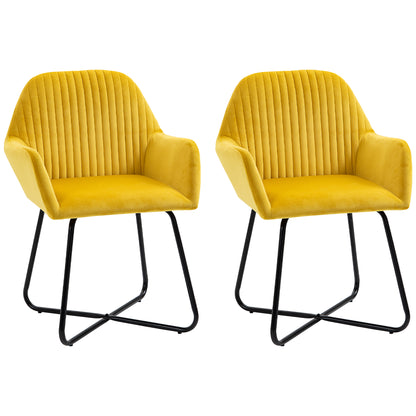 Modern Accent Chair, Velvet-Feel Fabric Upholstered Armchair with Metal Base for Living Room, Set of 2, Yellow