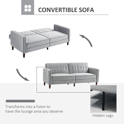 Modern Convertible Sofa Futon Velvet-Touch Tufted Couch Compact Loveseat with Adjustable Split Back, Light Grey