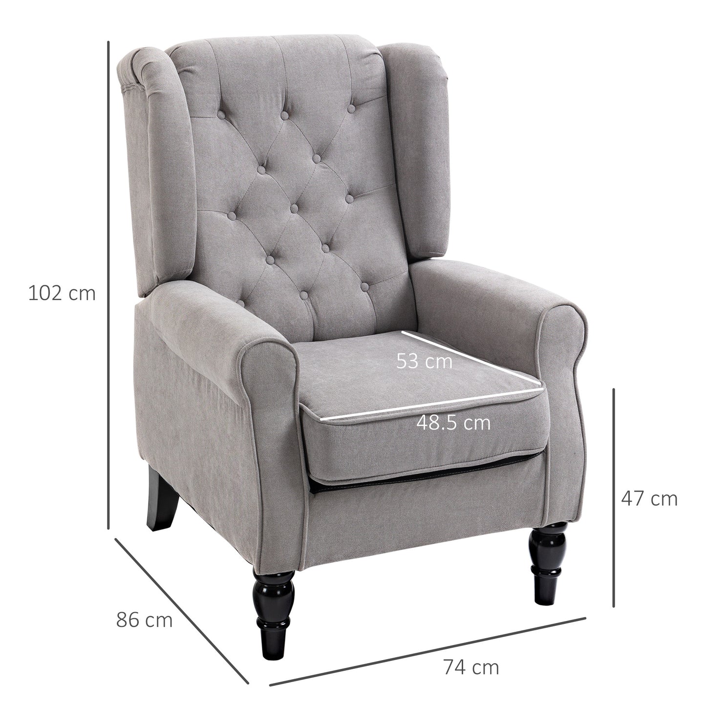 Retro Vintage Style Accent Chair, Wingback Armchair with Wood Frame Button Tufted Design for Living Room Bedroom, Grey