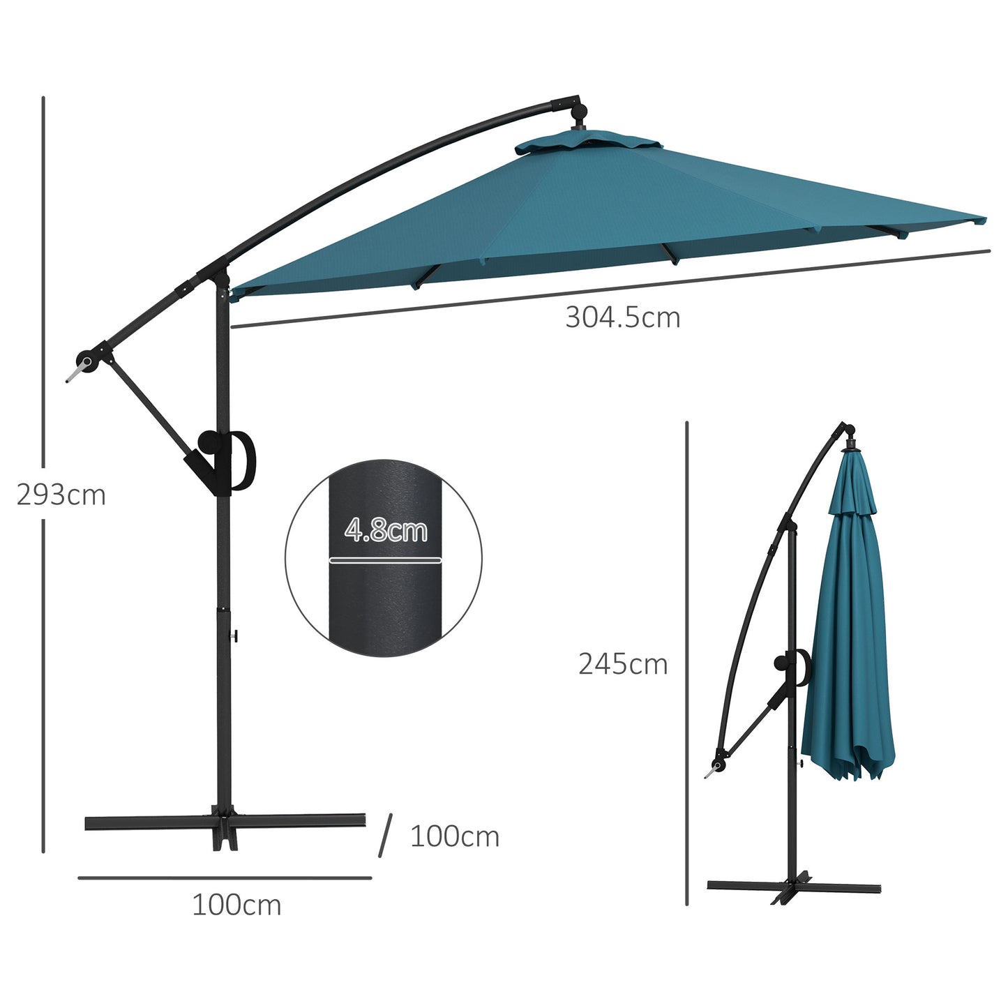 Outsunny 3(m) Cantilever Banana Parasol With Cross Base & Crank Handle, Tilt And 8 Ribs, Round Hanging Patio Umbrella For Outdoors - Cream