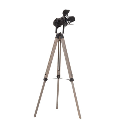 Industrial Style Tripod Floor Lamp Vintage Spotlight Reading Lamp w/ Wood Metal Legs E27 Base Versatile Use For Living Room Bedroom