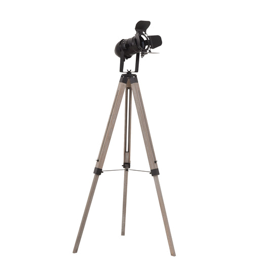 Industrial Style Tripod Floor Lamp Vintage Spotlight Reading Lamp w/ Wood Metal Legs E27 Base Versatile Use For Living Room Bedroom