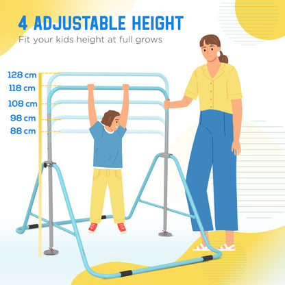 Kids Gymnastics Bar w/ Adjustable Height, Foldable Horizontal Bars, Green