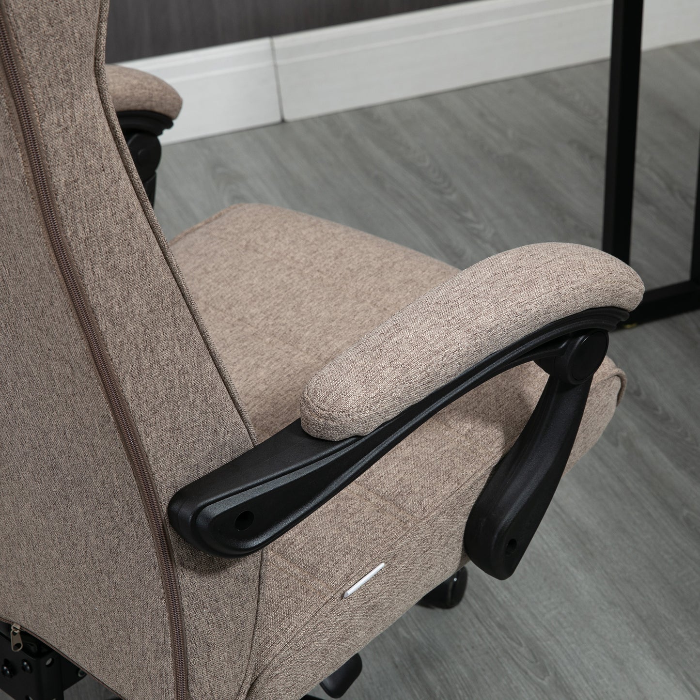 Vinsetto High-Back Home Office Chair, Linen Swivel Reclining With Adjustable Height, Footrest and Padded Armrest for Living Room, Study, Brown