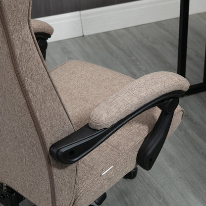 Vinsetto High-Back Home Office Chair, Linen Swivel Reclining With Adjustable Height, Footrest and Padded Armrest for Living Room, Study, Brown