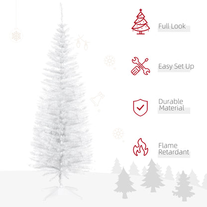 5FT Artificial Pine Pencil Slim Tall Christmas Tree with Branch Tips Xmas Holiday Décor with Stand White