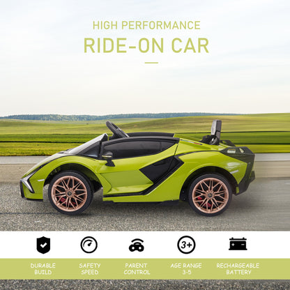Kids Electric Ride On Car Lamborghini SIAN Toy with Parental Remote Control Lights MP3 for 3-5 Years Old Green 12V Battery-powered