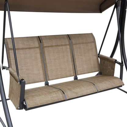 Outsunny 3 Person Outdoor Patio Porch Swing Chair with High Back Design, Side Pouches and Adjustable Canopy, Brown