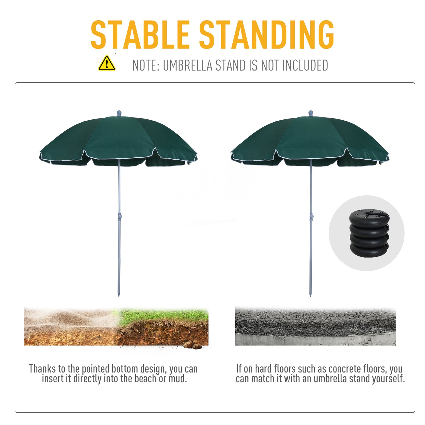 Outsunny Beach Umbrella Parasol 2.2m, Steel Dark Green