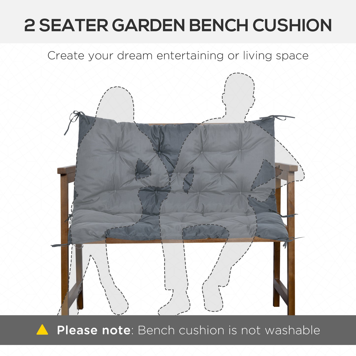 Outsunny 2 Seater Bench Cushion, Garden Chair Cushion with Back and Ties for Indoor and Outdoor Use, 98 x 100 cm