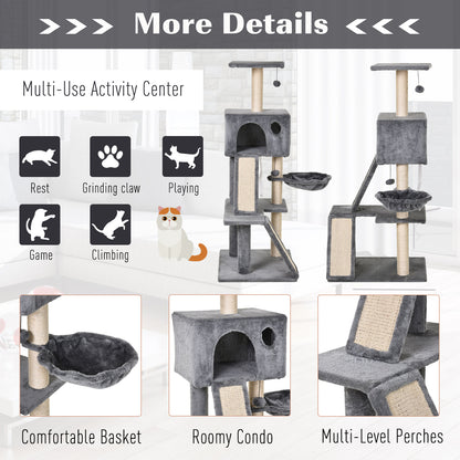 PawHut 51" Cat Tree,Activity Tower with Condo  Scratching Posts Ladders and Two Toys for Kitty Pet Climbing Relaxing and Playing