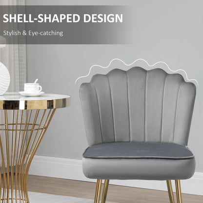 Retro Style Velvet-Feel Shell Luxe Accent Chair, Glam Vanity Chair Makeup Seat, Home Bedroom Lounge with Metal Legs Comfort Padding, Grey