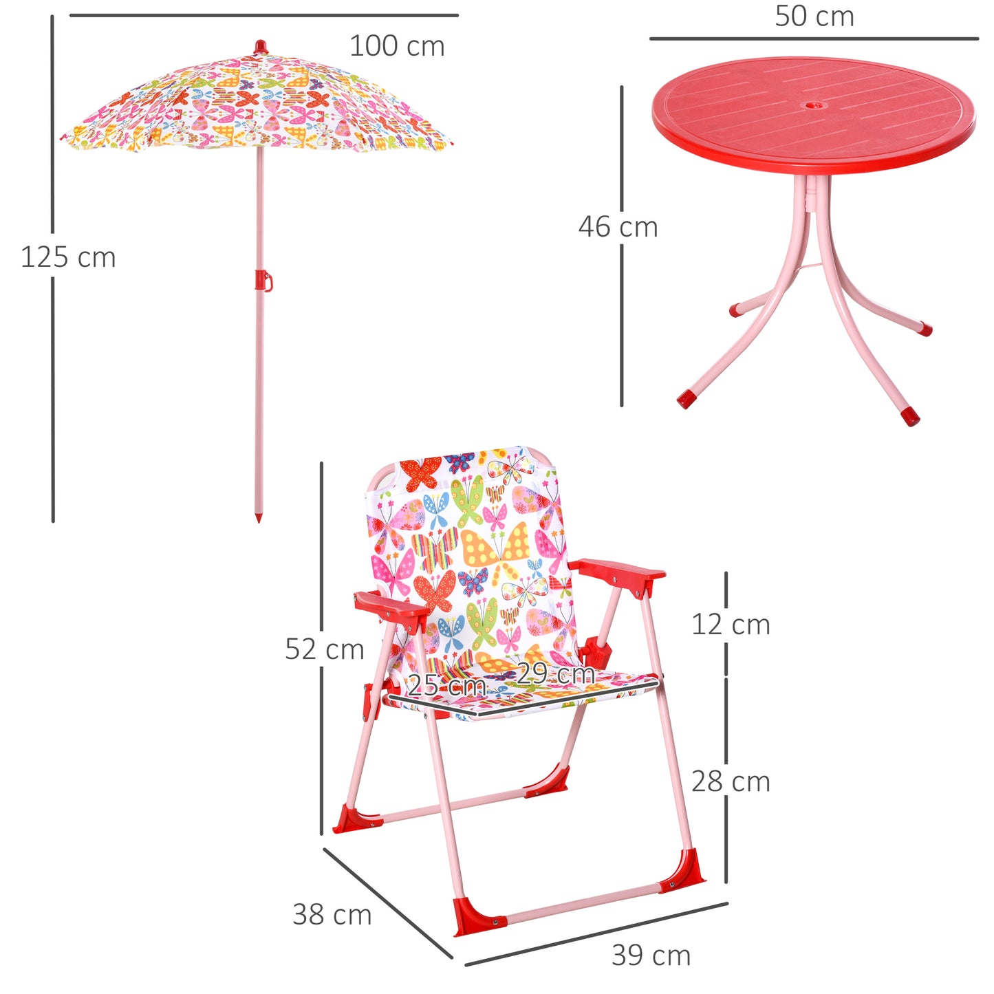 Outsunny Kids Folding Picnic Table and Chairs Set Colour Stripes Outdoor w/ Parasol