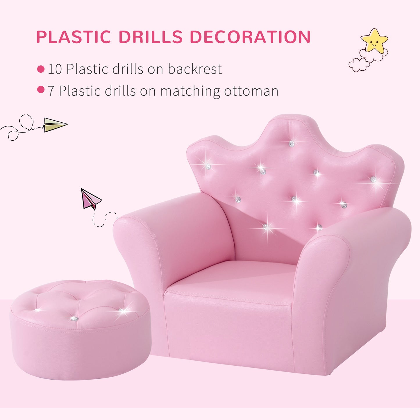 Children's Kids Sofa Set Armchair Chair Seat with Free Footstool PU Leather Pink