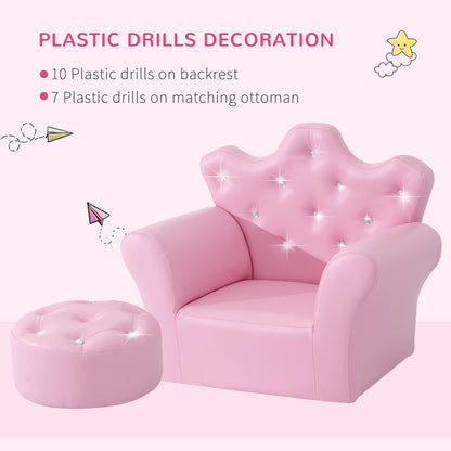 Children's Kids Sofa Set Armchair Chair Seat with Free Footstool PU Leather Pink