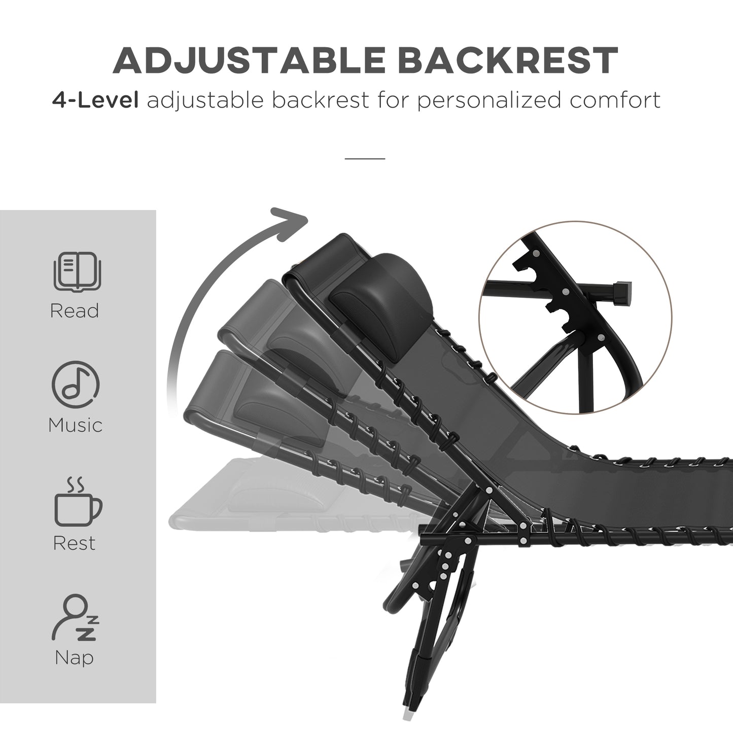 Outsunny 2 Piece Folding Sun Lounger Beach Chaise Chair Garden Cot Camping Recliner with 4 Position Adjustable Black