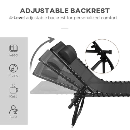 Outsunny 2 Piece Folding Sun Lounger Beach Chaise Chair Garden Cot Camping Recliner with 4 Position Adjustable Black