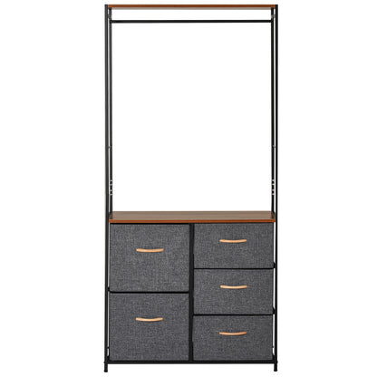 Chest of Drawers with Coat rack Steel Frame 5 Drawers  Bedroom Hallway Home Furniture Black Brown
