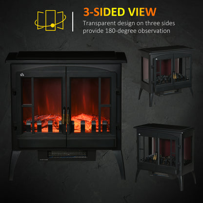3-Sided Electric Fireplace Heater, Freestanding Fire Stove with LED Flame Effect, Level-less Temperature Control, Overheating Protection