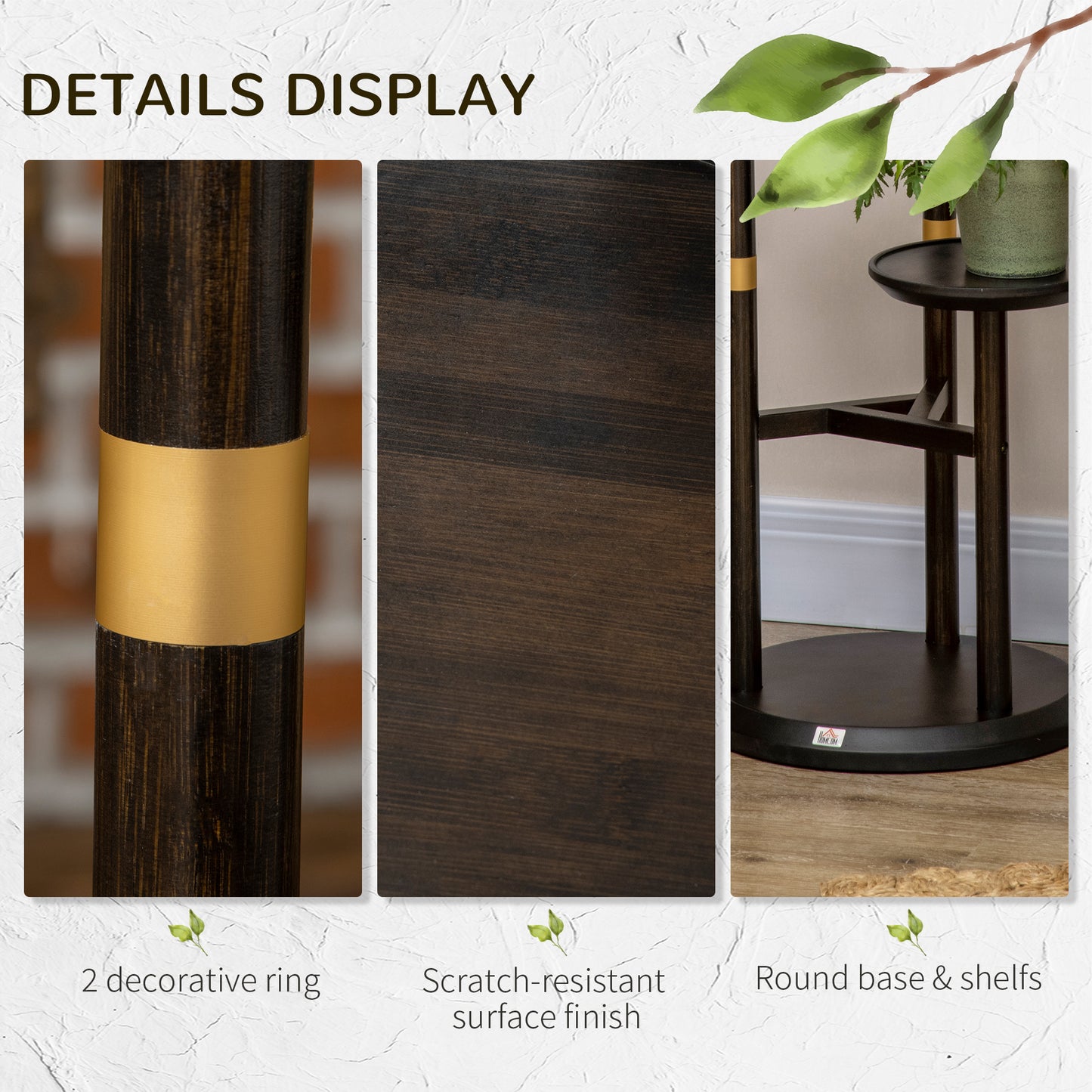 Outsunny 3-Tier Plant Stand, Plant Shelf Rack,  Bamboo Display Stand, 46x46x86cm, Dark Walnut