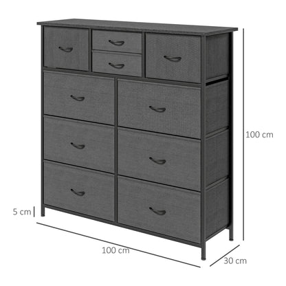 Chest of Drawers, 10 Drawer Dresser with Foldable Fabric Drawers and Steel Frame, Black