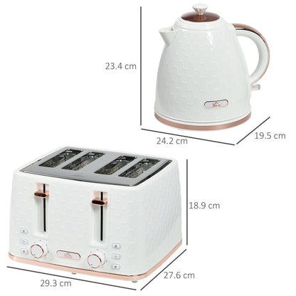 3000W 1.7L Fast Boil Kettle & 4 Slice Toaster Set, Kettle and Toaster Set with 7 Browning Controls, Crumb Tray, White