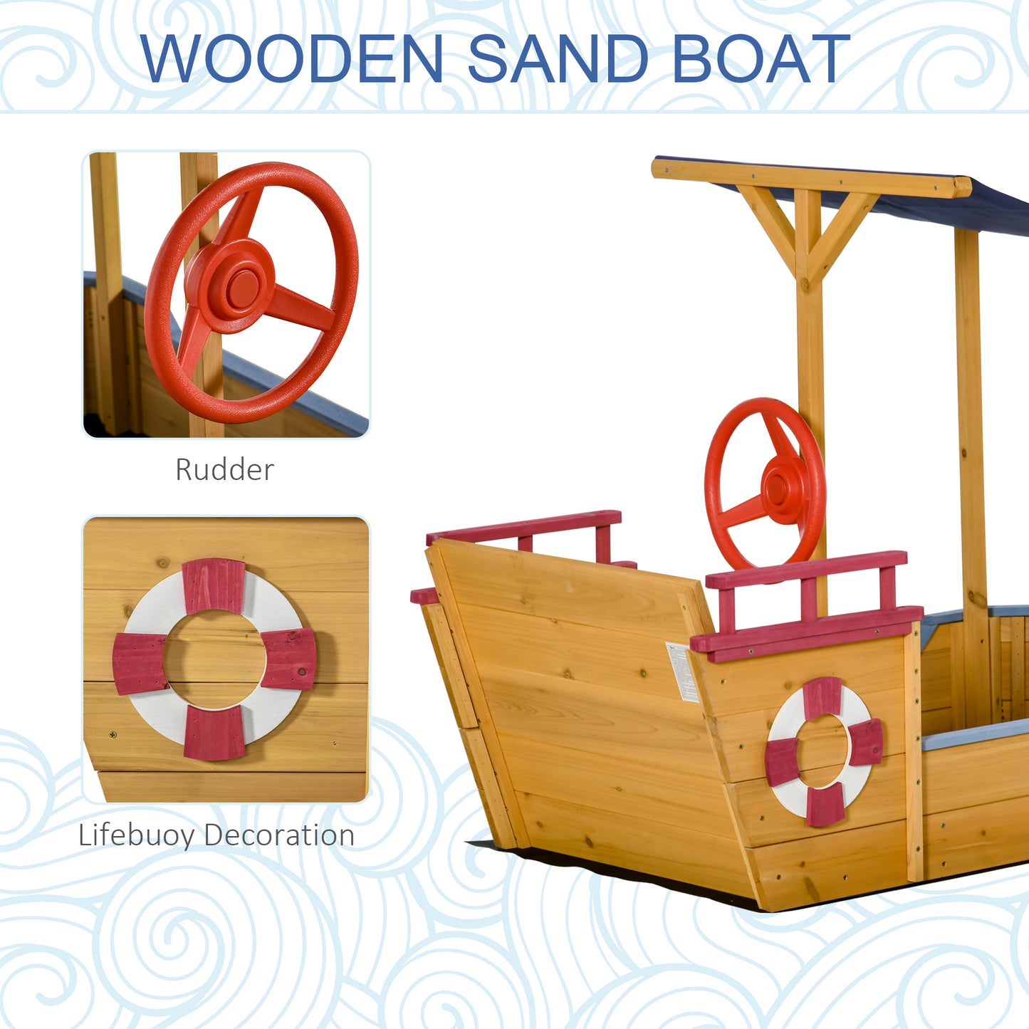 Outsunny Kids Wooden Sandbox Play Station, Covered Children Sand boat Outdoor, for Backyard, w/ Canopy Shade, Aged 3-8 Years Old, Orange