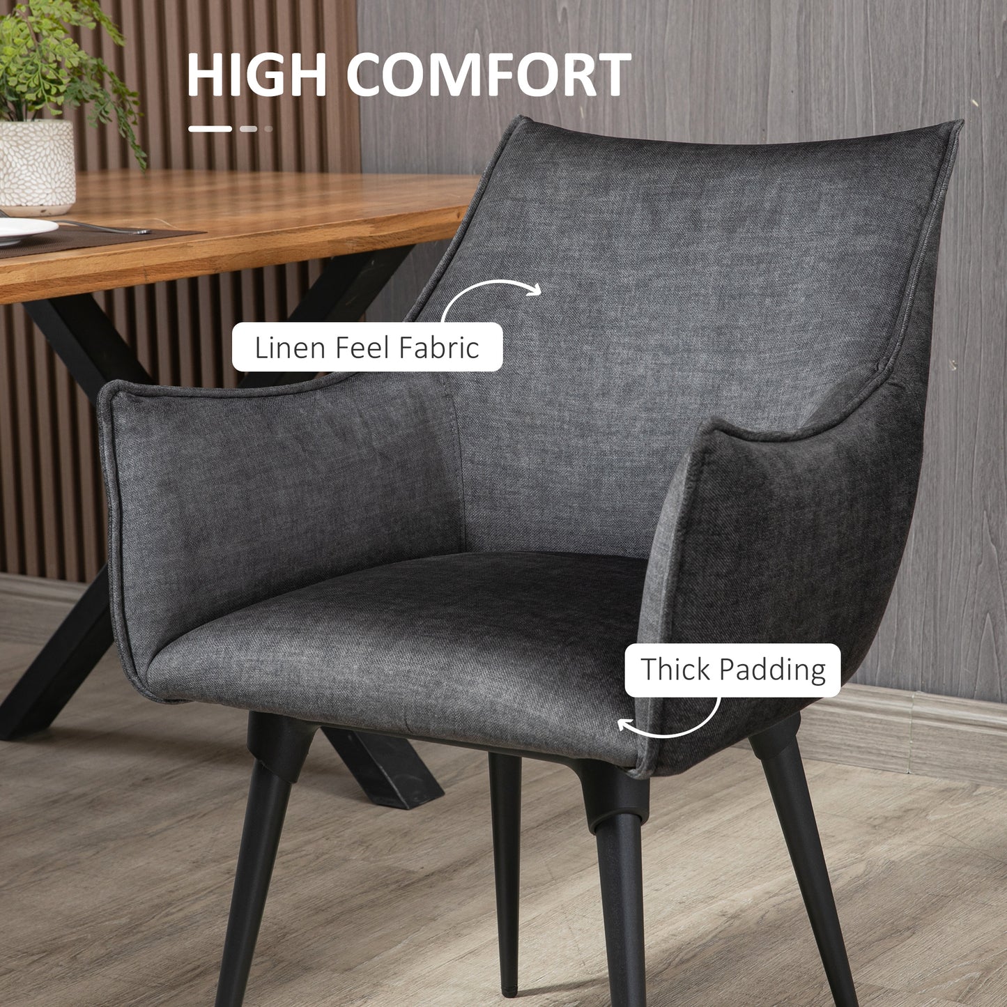 Accent Chairs for Living Room, Bedroom Arm Chair with Steel Legs, Dark Grey