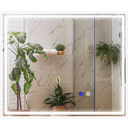 Kleankin LED Bathroom Mirror with Lights, Illuminated Makeup Mirror, Vanity Mirror with 3 Colour, Smart Touch, Anti-Fog