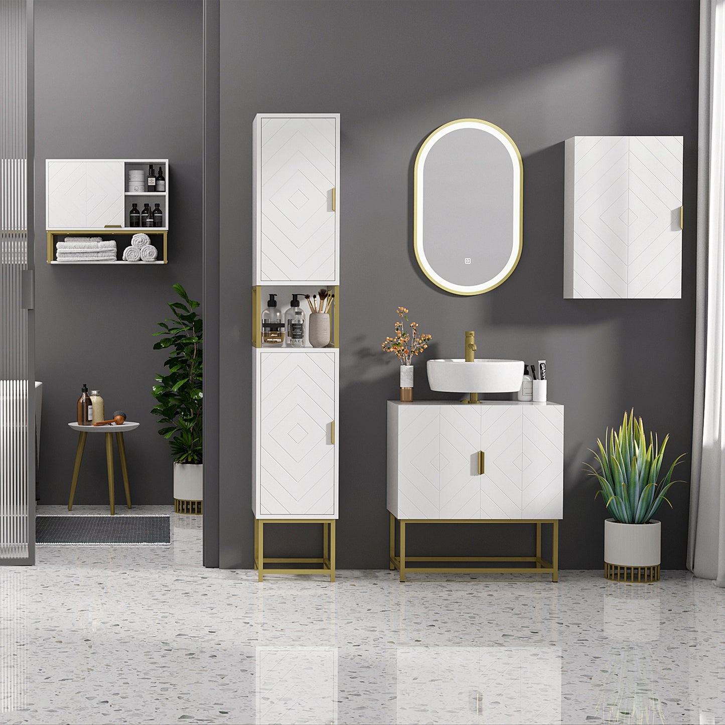 Kleankin Bathroom Cabinet Under Sink Storage Cabinet Basin Cupboard with 2 Doors and Gold Steel Legs