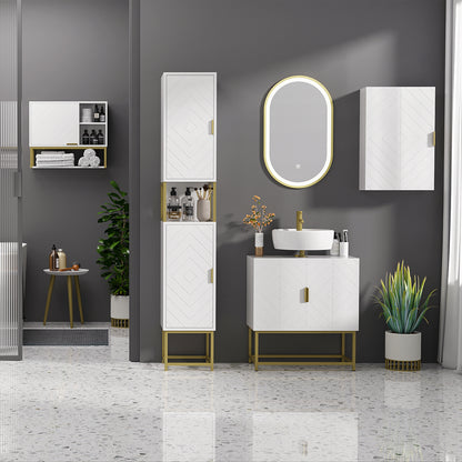 Kleankin Bathroom Cabinet Under Sink Storage Cabinet Basin Cupboard with 2 Doors and Gold Steel Legs