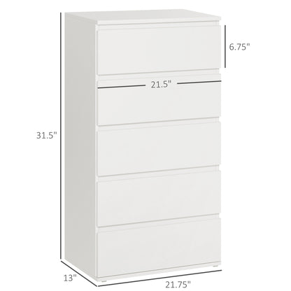 Chest of Drawer, 5 Drawers Storage Cabinet Freestanding Tower Unit Bedroom Living Room Furniture, White