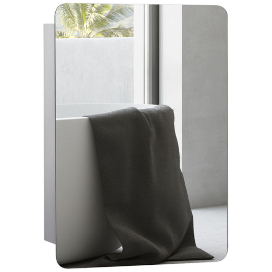 Kleankin On-Wall Mounted Bathroom Storage Cabinet w/Sliding Mirror Door 3 Shelves Stainless Steel Frame